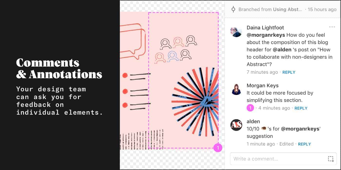 Your design team can ask you for feedback on individual design elements within Abstract