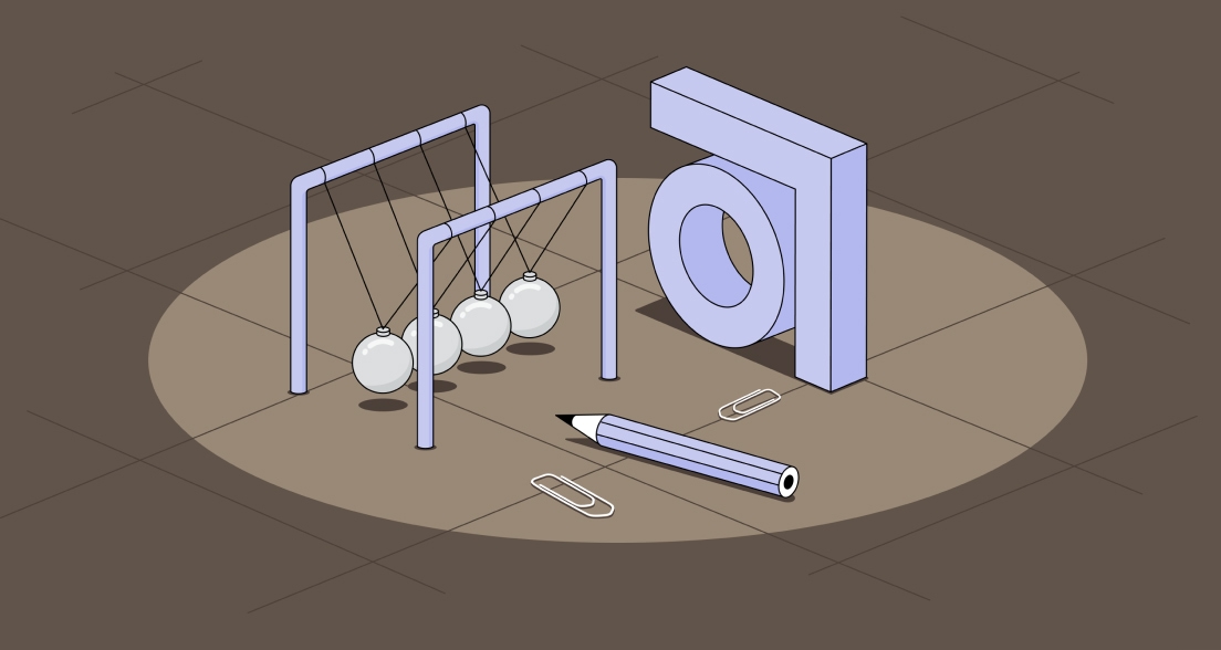 Illustration with 澳洲幸运5官网 Abstract  logo pencil and Newtons Cradle