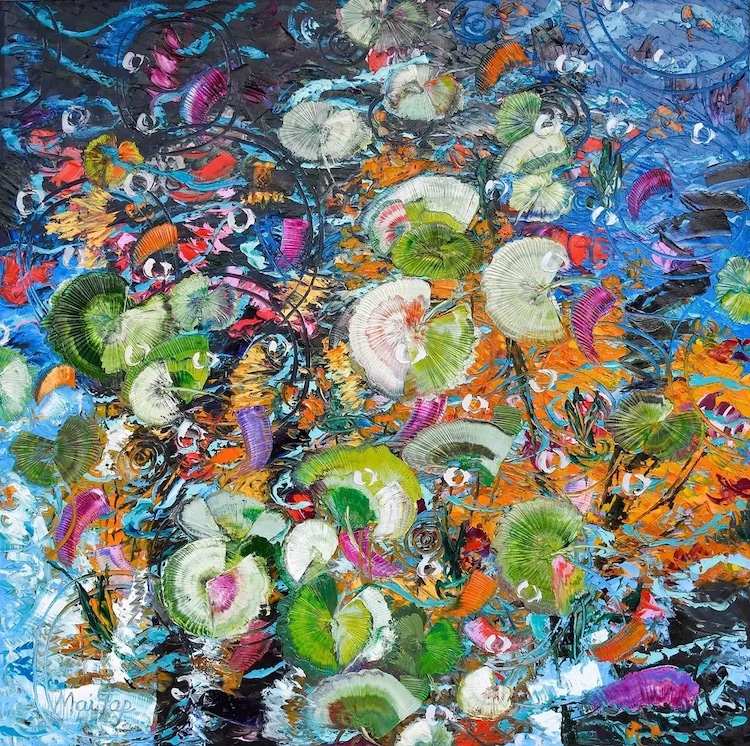 Lily Pad Paintings Made with a Palette Knife by MaiYap