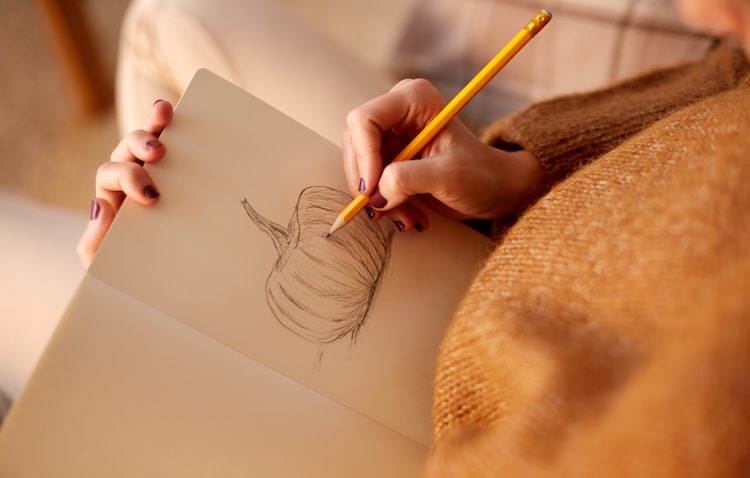 Woman Drawing a Pumpkin