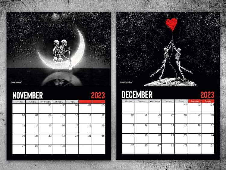 romantic skeletons wall calendar