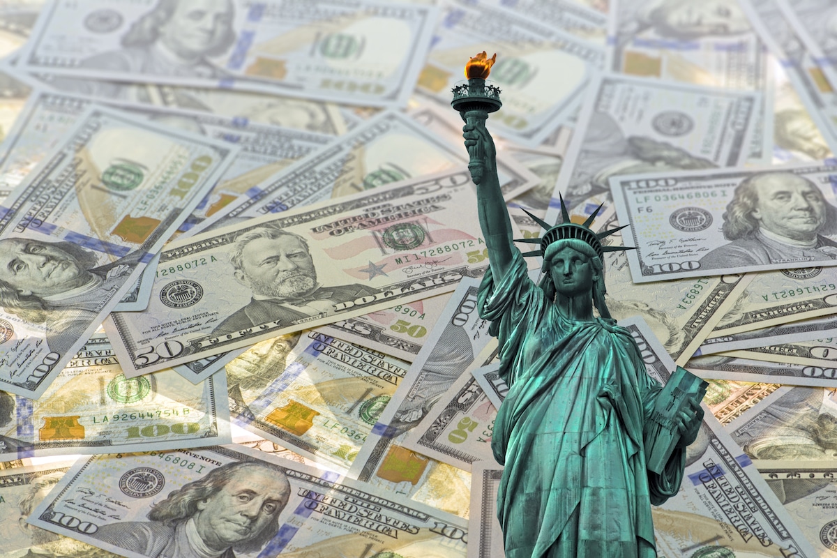Statue of Liberty Among Money