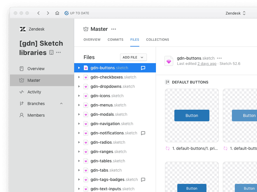 screenshot of zendesk design system libraries in abstract