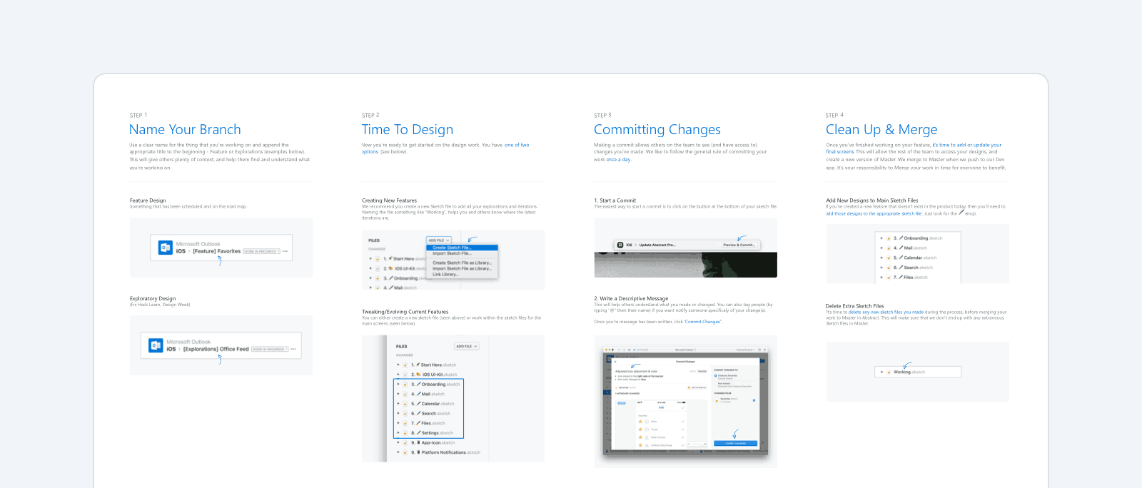 In his Medium post, Microsoft Product Designer Joe Woodward shows how his team organizes files for the design of Outlook.