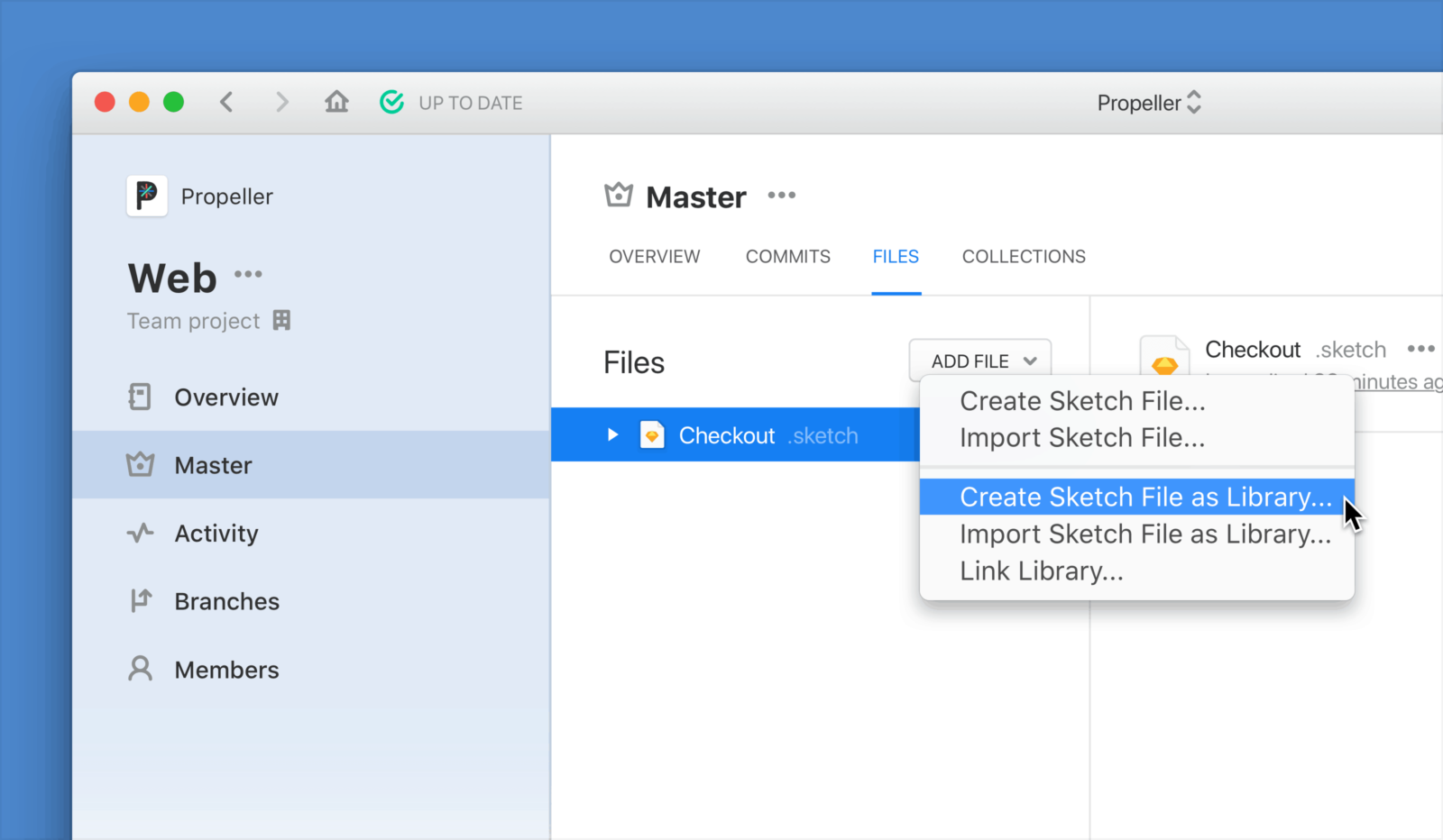 "Create Sketch File as Library", on the "Add File" menu in Abstract